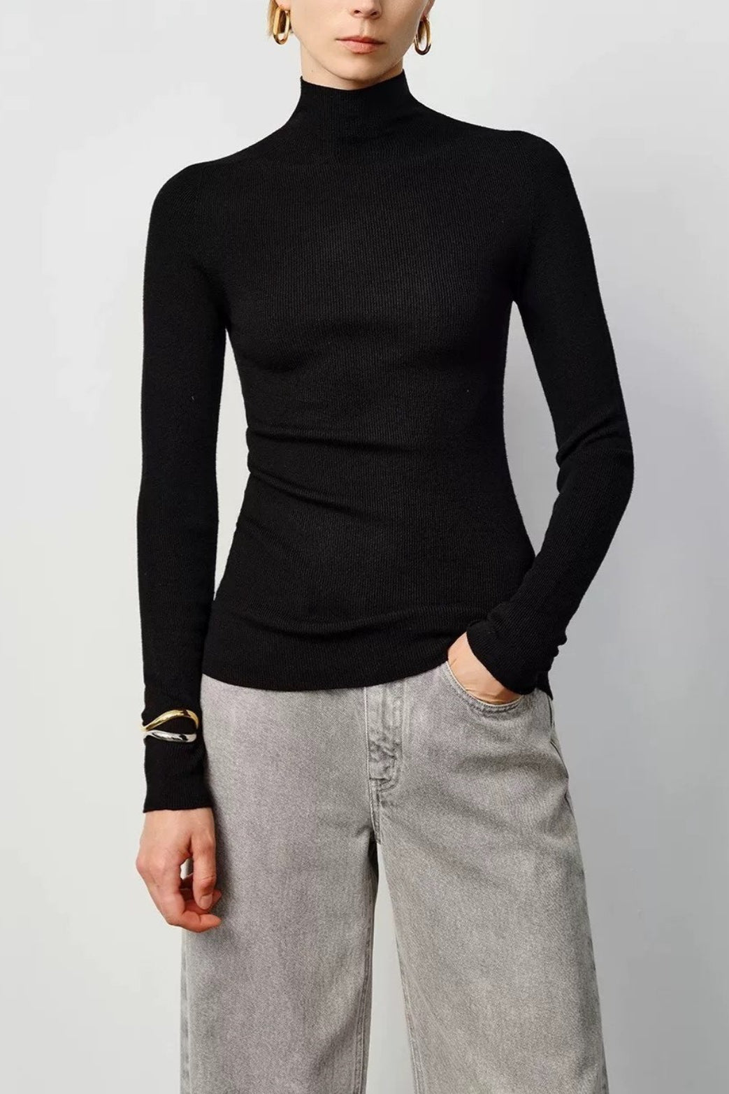Seamless Merino Mock Neck Washable Knit Base Layer