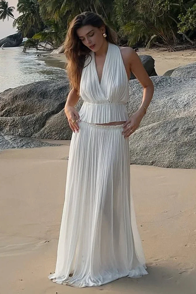 Pleated Halter Top Boho Dress 15