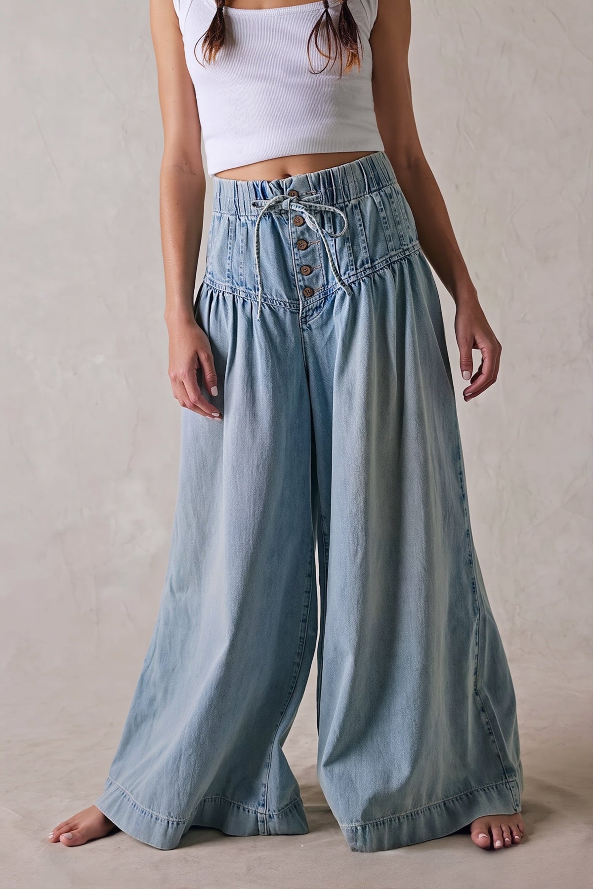 Casual Drawstring Wide Leg Jeans
