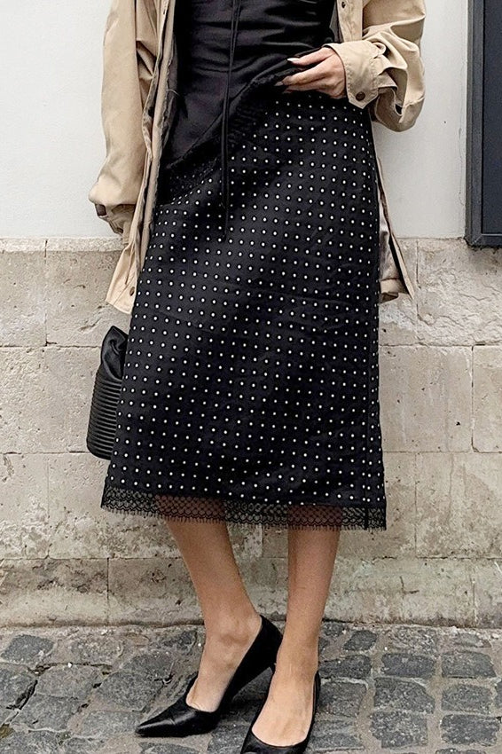 Polka Dot Lace Straight Skirt
