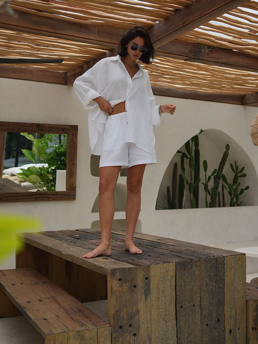 Long Sleeve Shirt Shorts Set Blouse