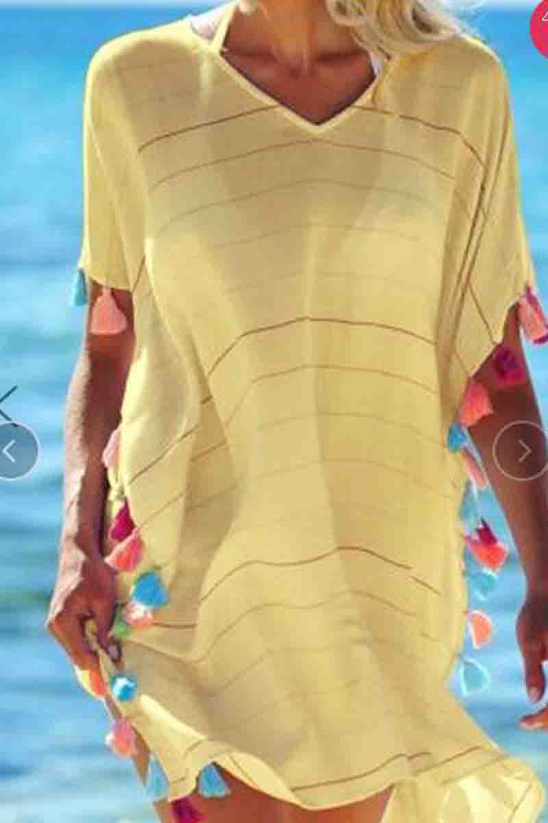 Fringed Blouse Solid Beach Dress （3 Colors)