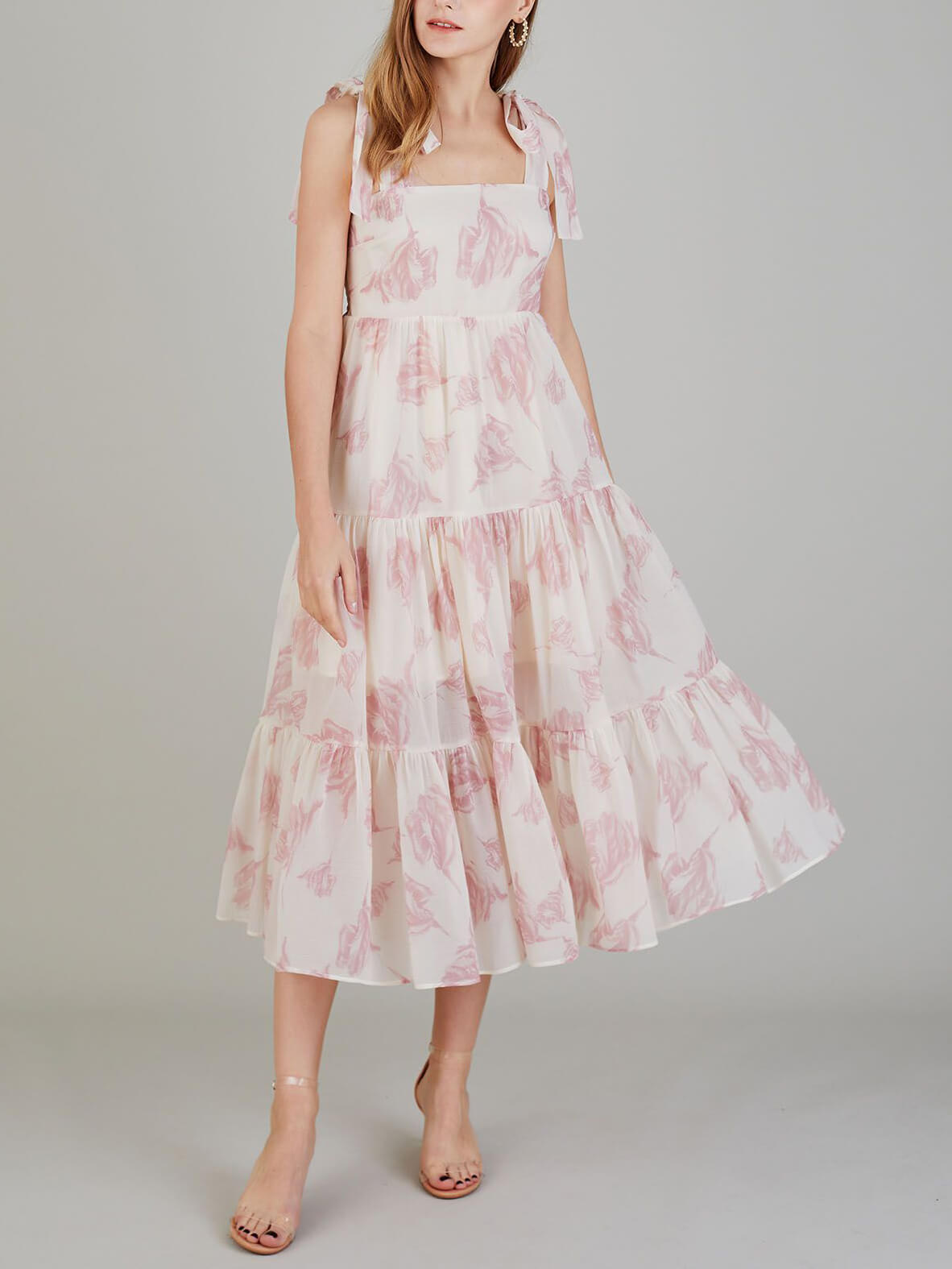 Unique Retro Sunshine Floral Print Lace-up Midi Dress - Fashionpara