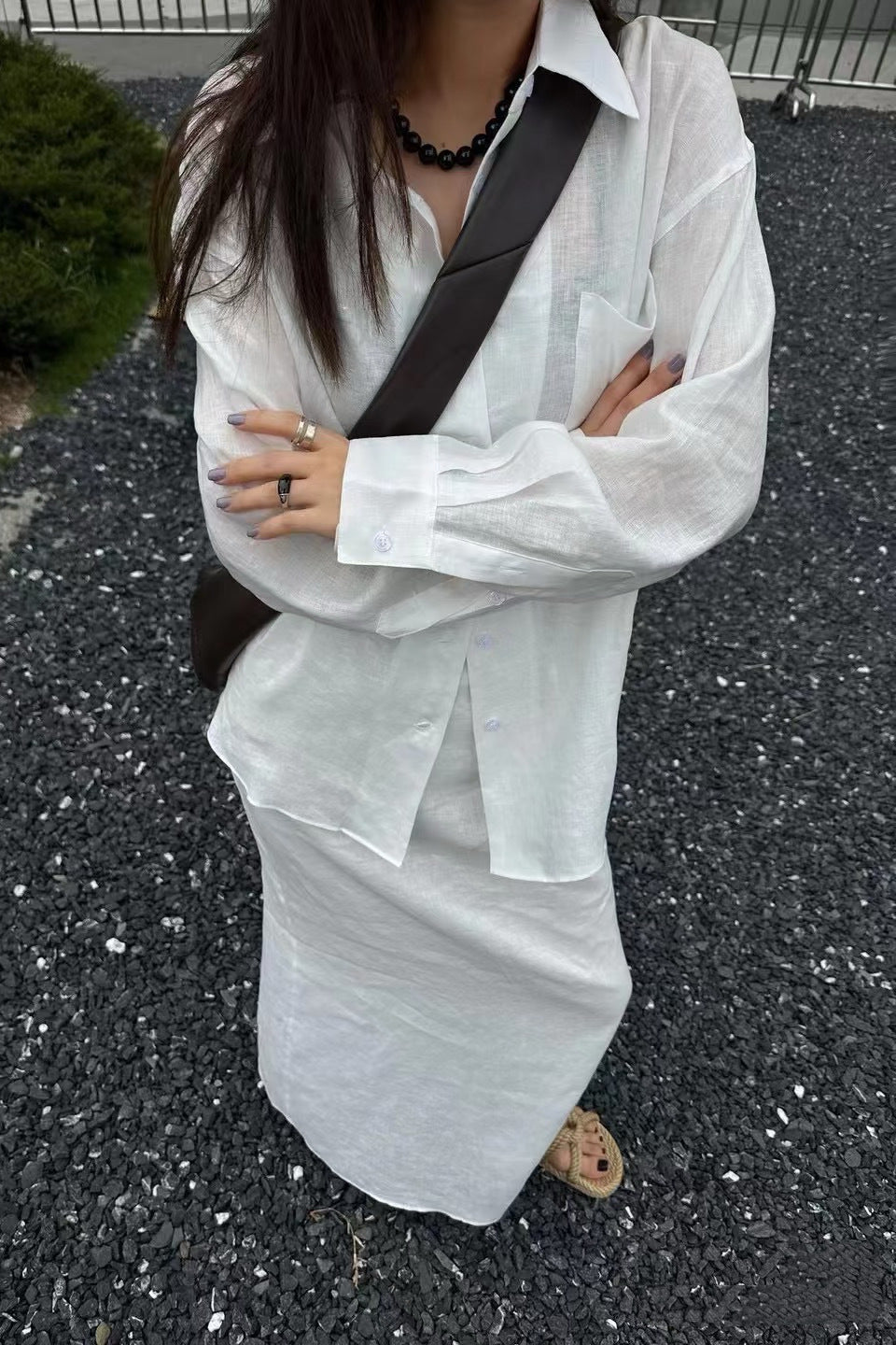 Linen Loose Fit Long Sleeve Blouse