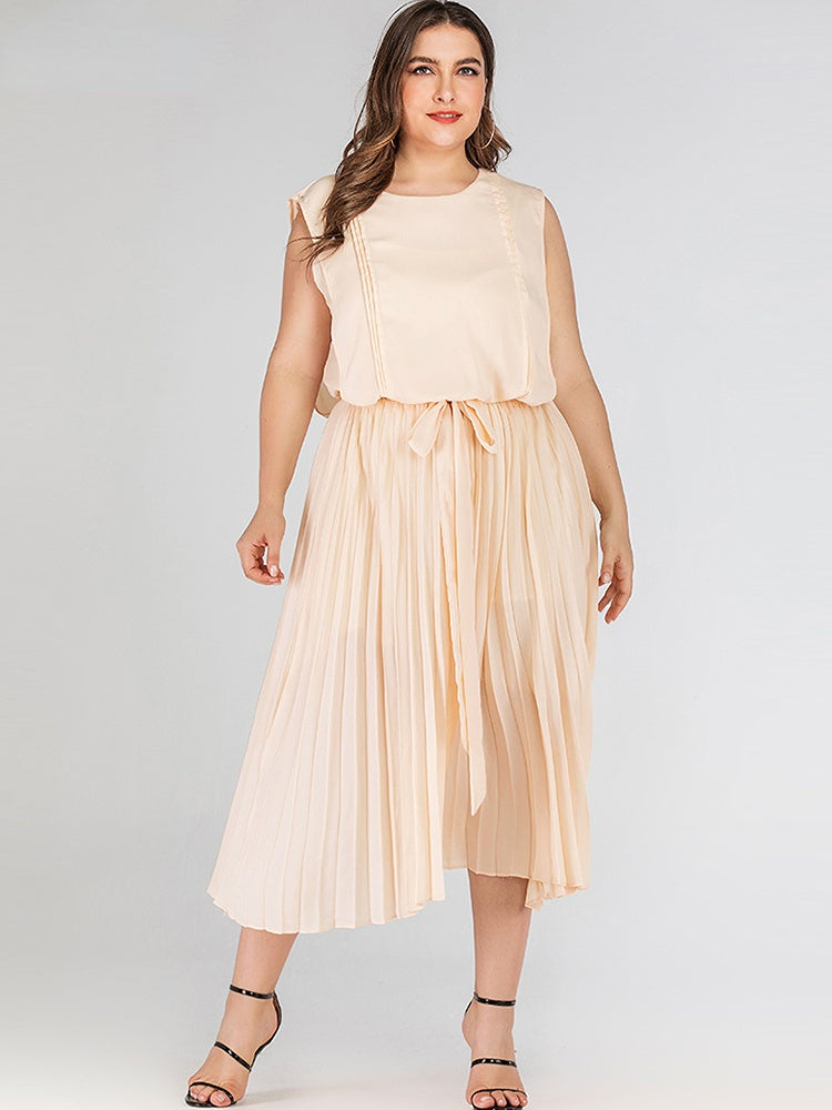 Round Neck Bow Loose Pleated Casual Dresses 5