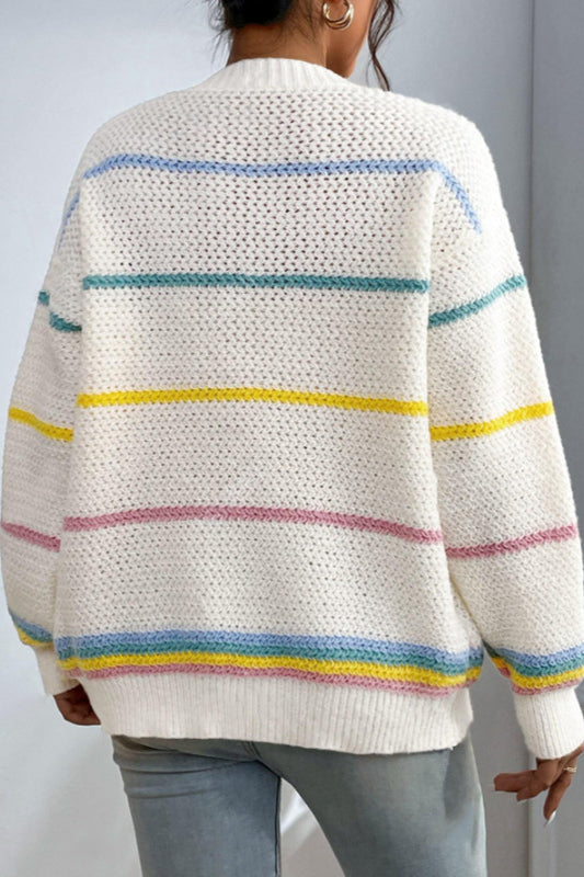 Rainbow Striped Knit Cardigan for Effortless Style and Comfort