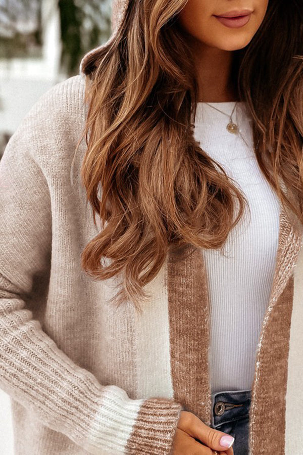 Catch Your Gaze Colorblock Hooded Long Cardigan for Style