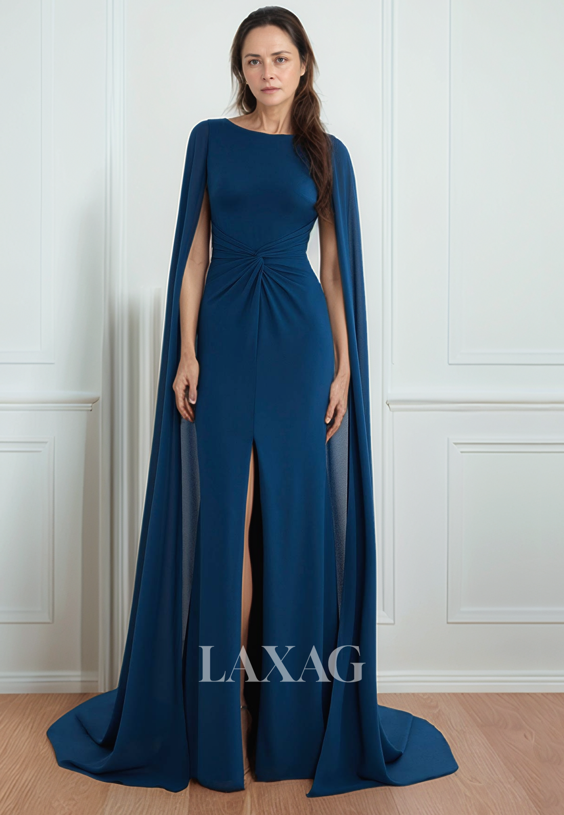 Scoop-Neck Sleeveless Cocktail Dress Pleated Sweep Train Mermaid Mother of the Bride Gowns