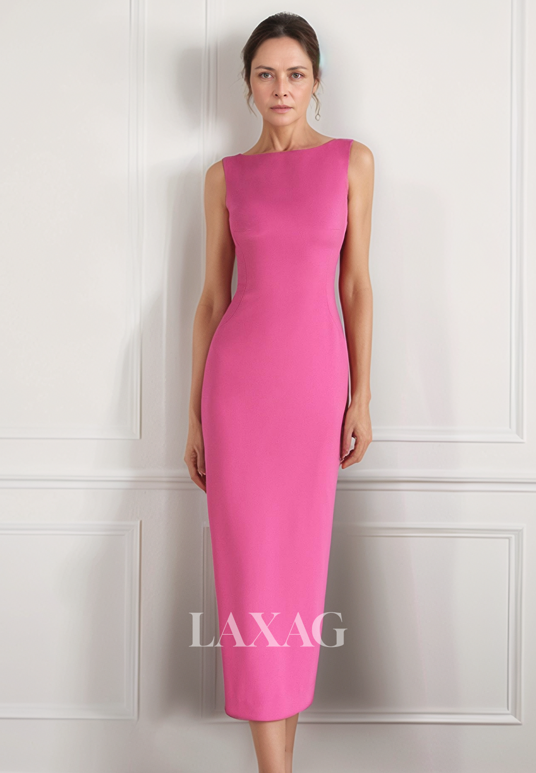 Simple Straps Scoop-Neck Off-Shoulder Sleeveless Midi Mermaid Mother of the Bride Gowns with Overlay