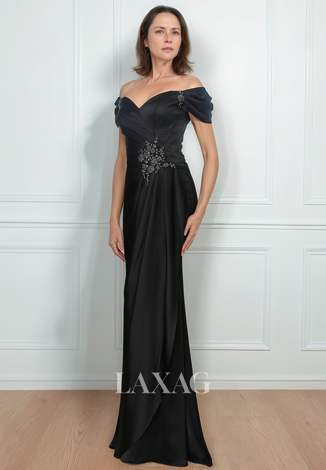 Sweetheart Off-Shoulder Sleeveless Pleated Floor-Length Satin Mermaid Mother of the Bride Dress