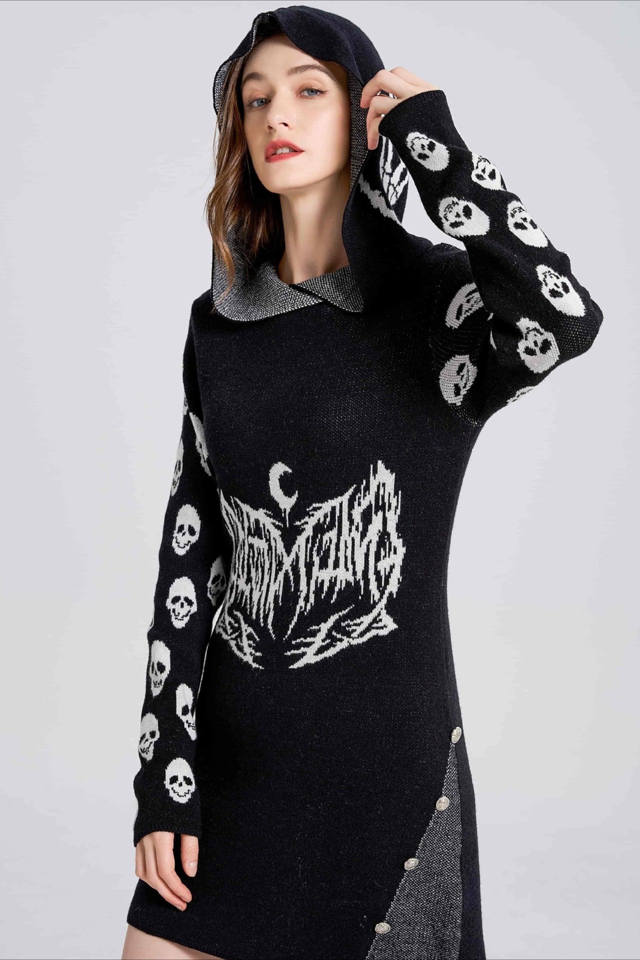 PrincessAce Gothic Skull Knit Sweater with Hooded Design