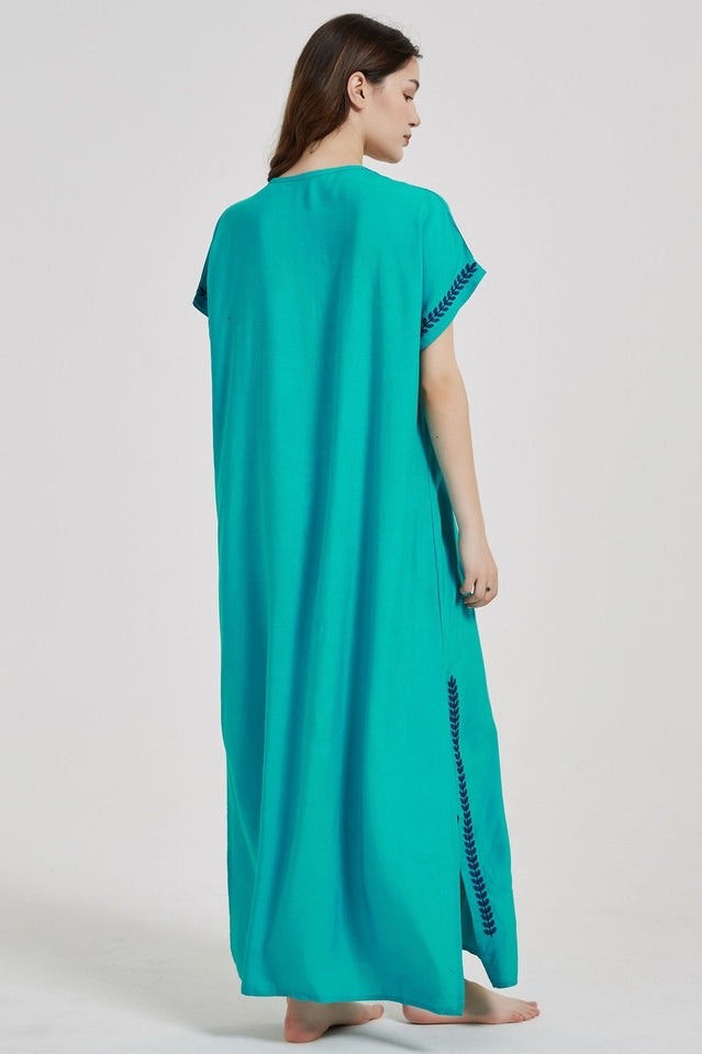 Embroidered V-Neck Short-Sleeve Kaftan Maxi Dress 3