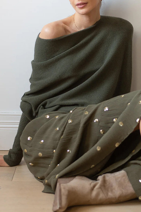 Chic Solid Color Round Neck Long Sleeve Knitted Sweater