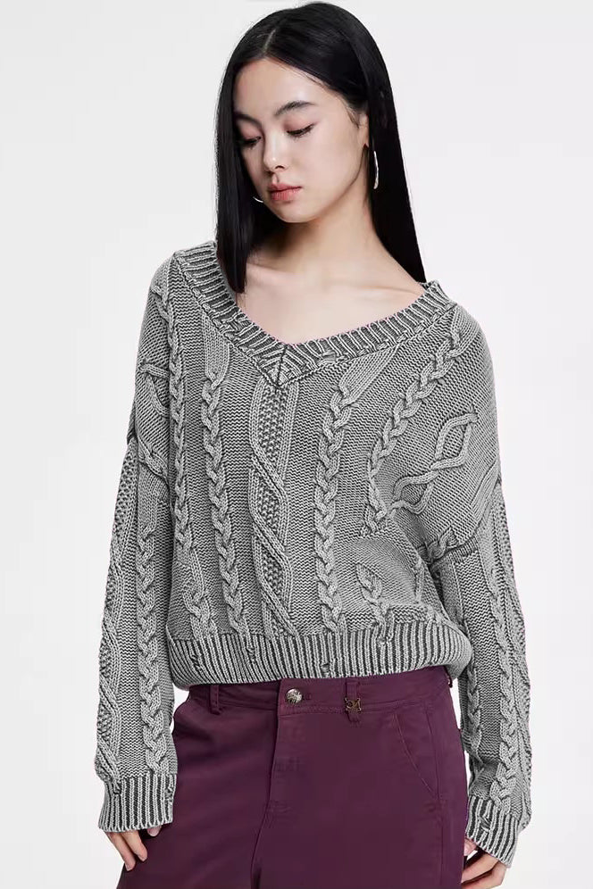 PrincessAce V-Neck Cable Knit Sweater for Effortless Style