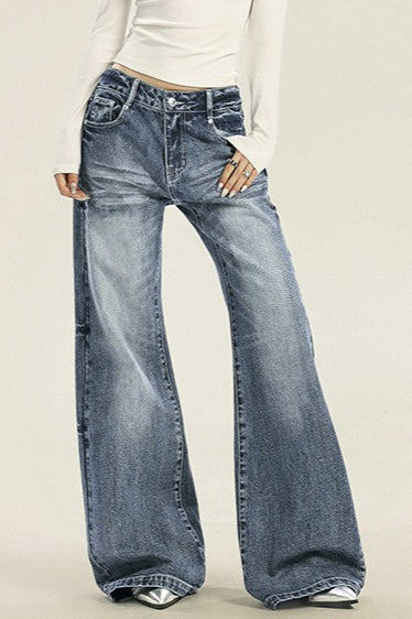 Washed Cat Whisker Wide Jeans