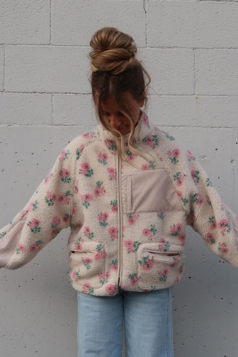 Printed Faux Shearling Coat - Fashionpara