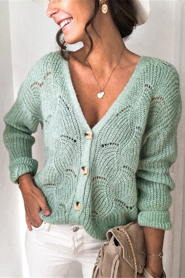 Chic V-neck Long Sleeve Knitted Cardigan for Stylish Comfort