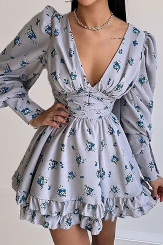 Floral Long Sleeve Party  Dress