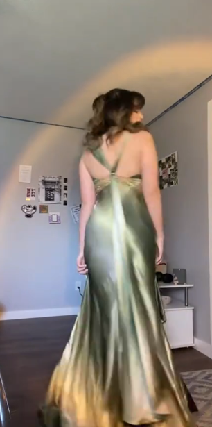 Green Vintage Satin Prom Dress V Neck Evening Dress 21st Birthday Outfit - Fashionpara