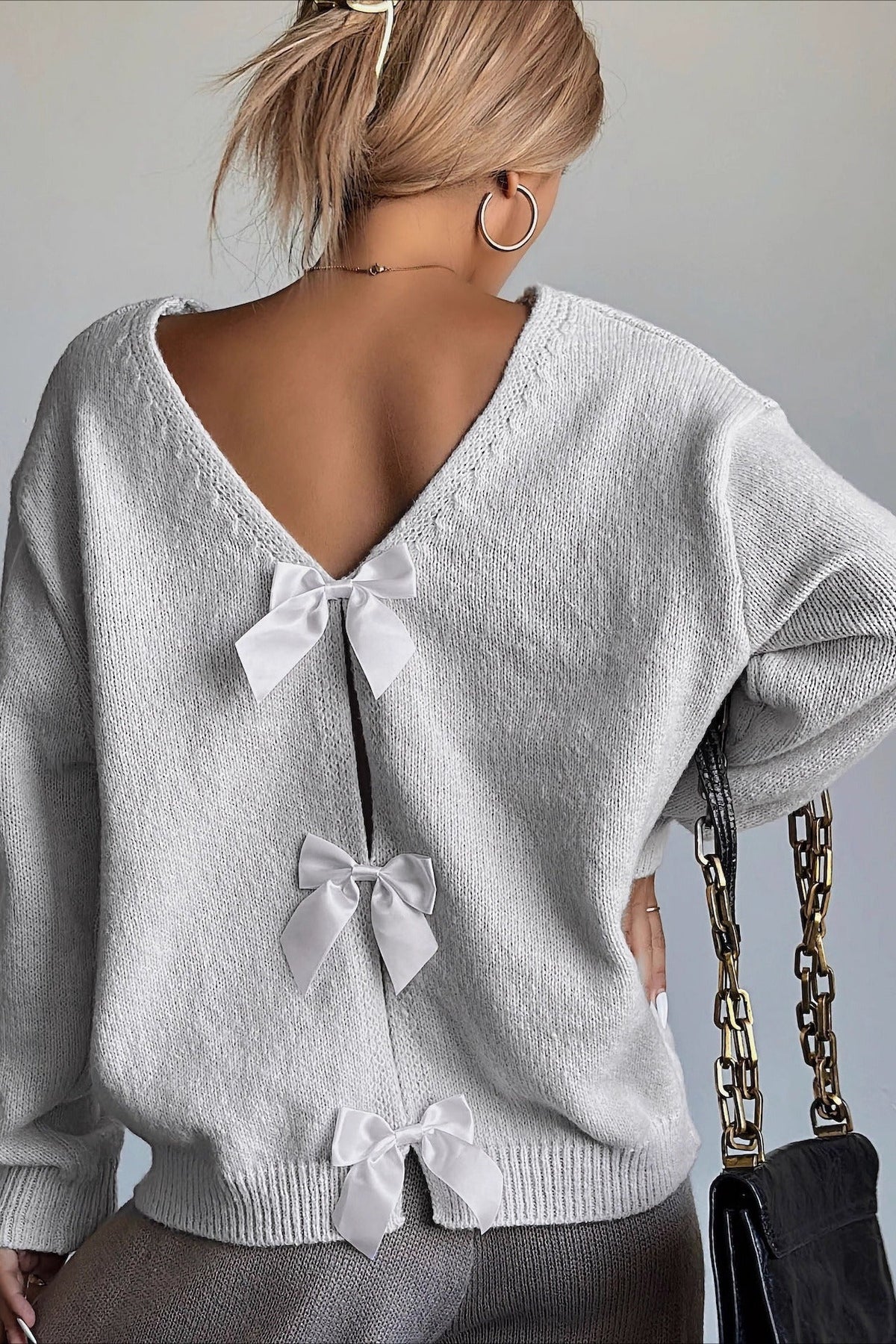 Bow Detail Loose Knit Sweater