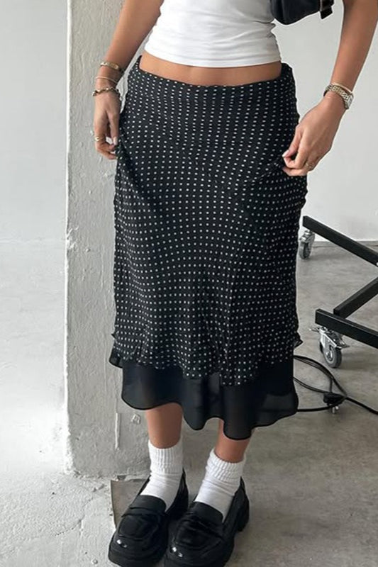 Polka Dot A-Line Mesh Midi Skirt - Fashionpara