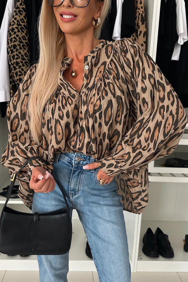 Leopard Print Loose Long Sleeve Casual Shirt