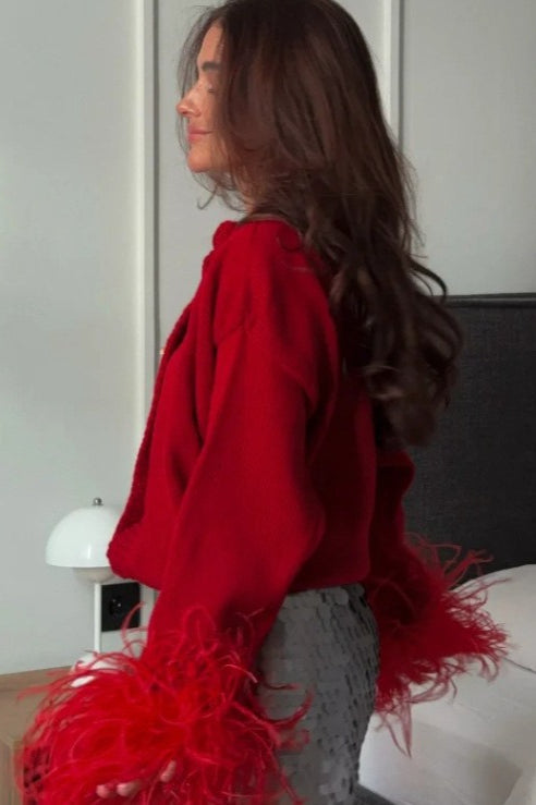 Faux Fur Cuff Cardigan Sweater