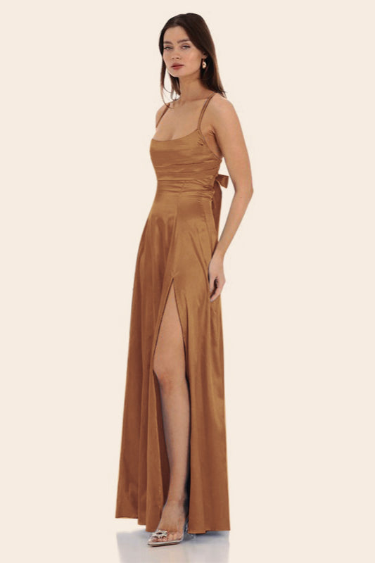 Satin Square Neck High Split Bodycon Party  Dress