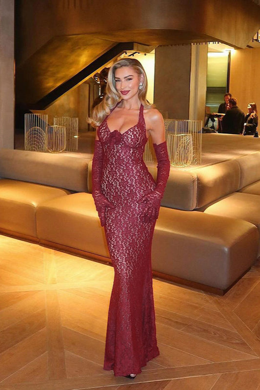 Lace Halter Bodycon Maxi Dress