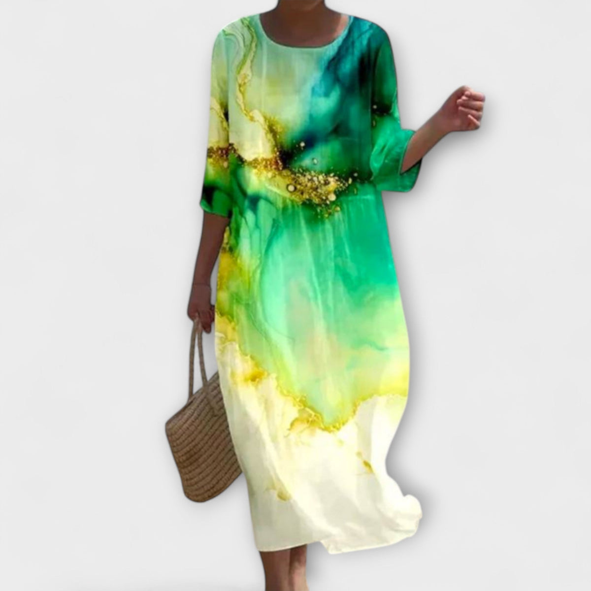 Rose Floral Round Neck Half Sleeve Loose Midi Dress 6