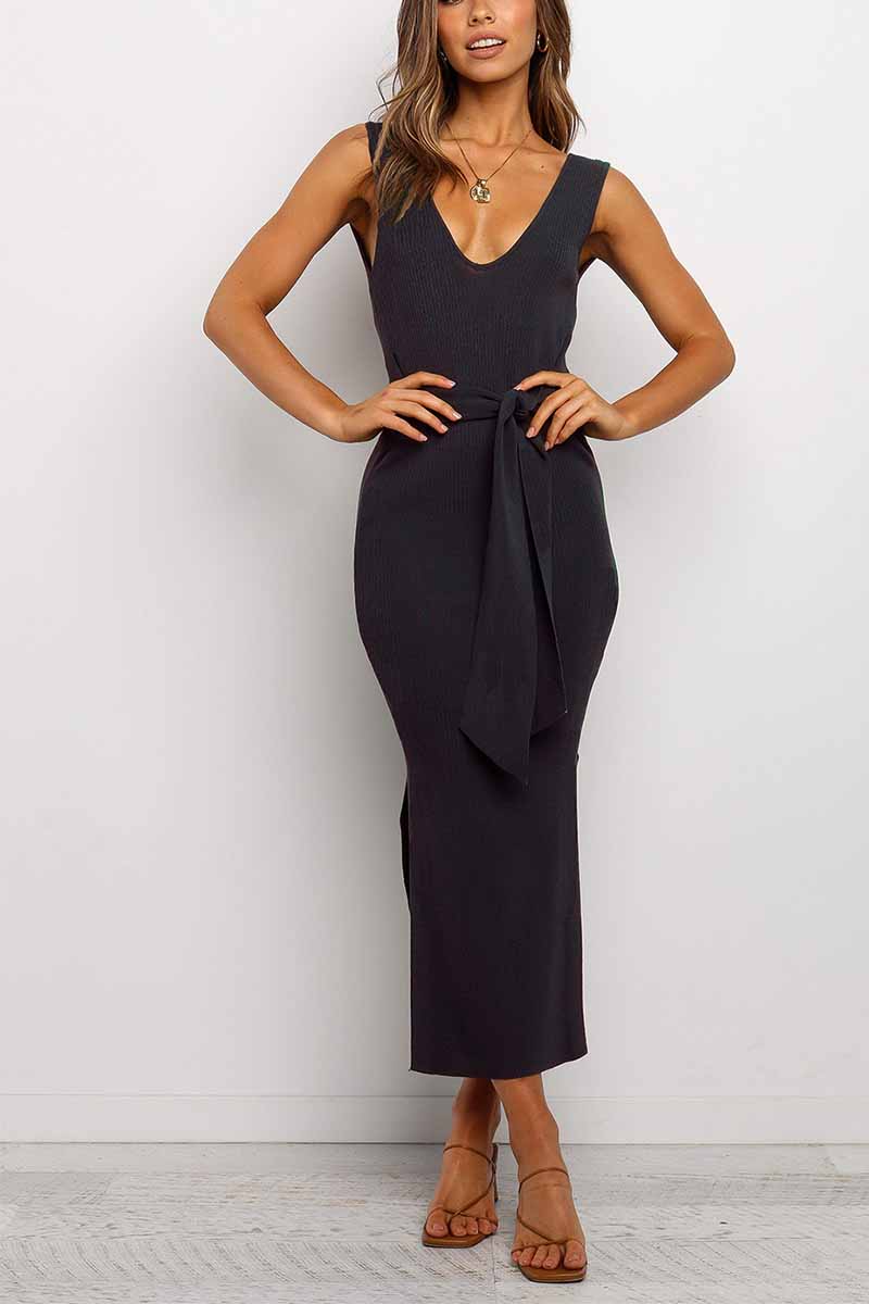 Florcoo Sexy Bandage Solid Maxi Dress