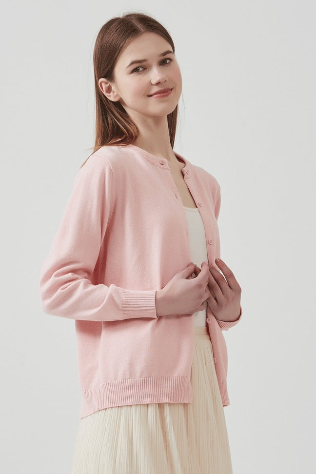 Lightweight Cotton Crew-Neck Cardigan for Effortless Style