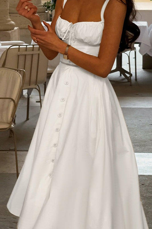 Sweetheart Neck Ruffle Button Front High Low Midi Dress - View 5