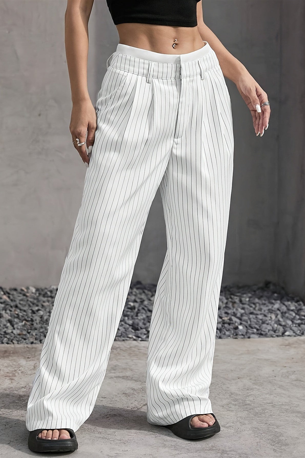 Pinstripe Double Waistband Pants