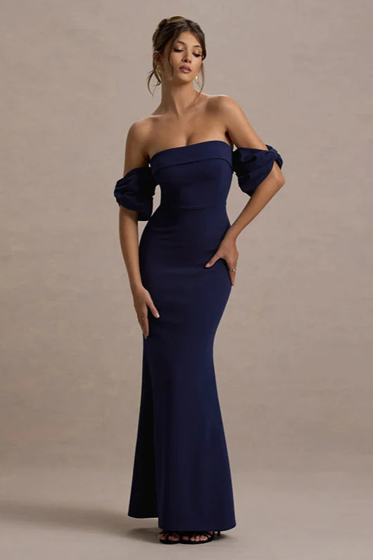 Elegant Fit-and-Flare Bubble Sleeve Strapless Party Dress