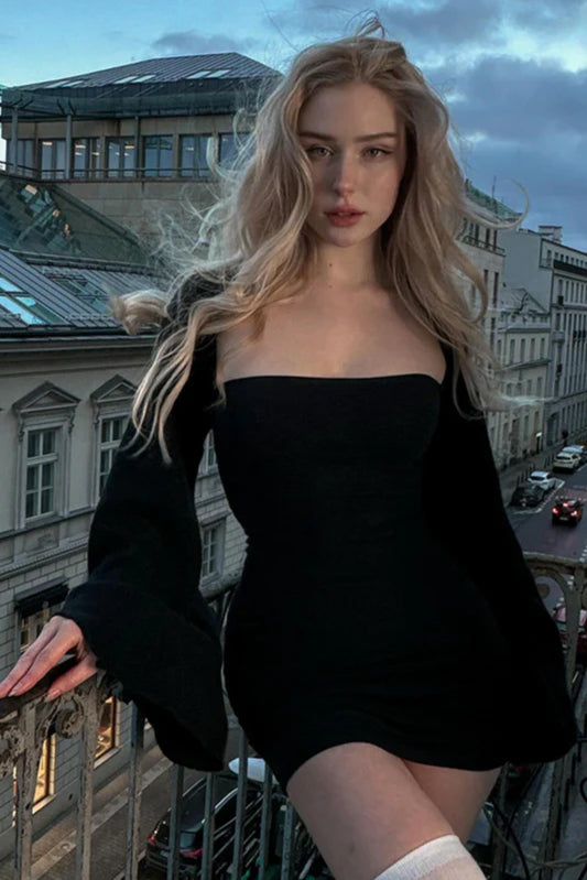 Fuzzy Knit Bustier Dress With Long Sleeve Cardigan Set Party Dress