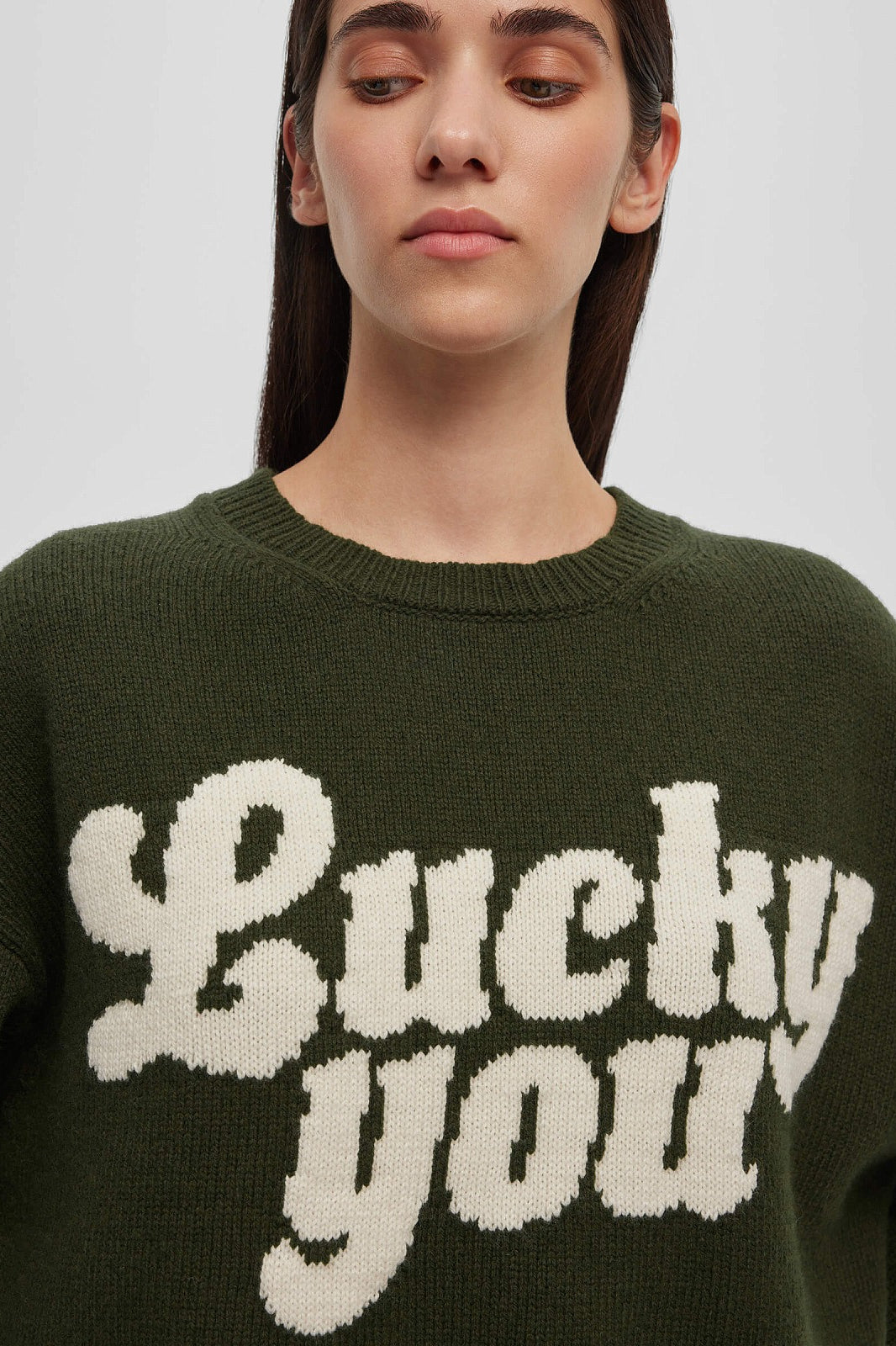 Printed Knit Round Neck Long Sleeve Blouse