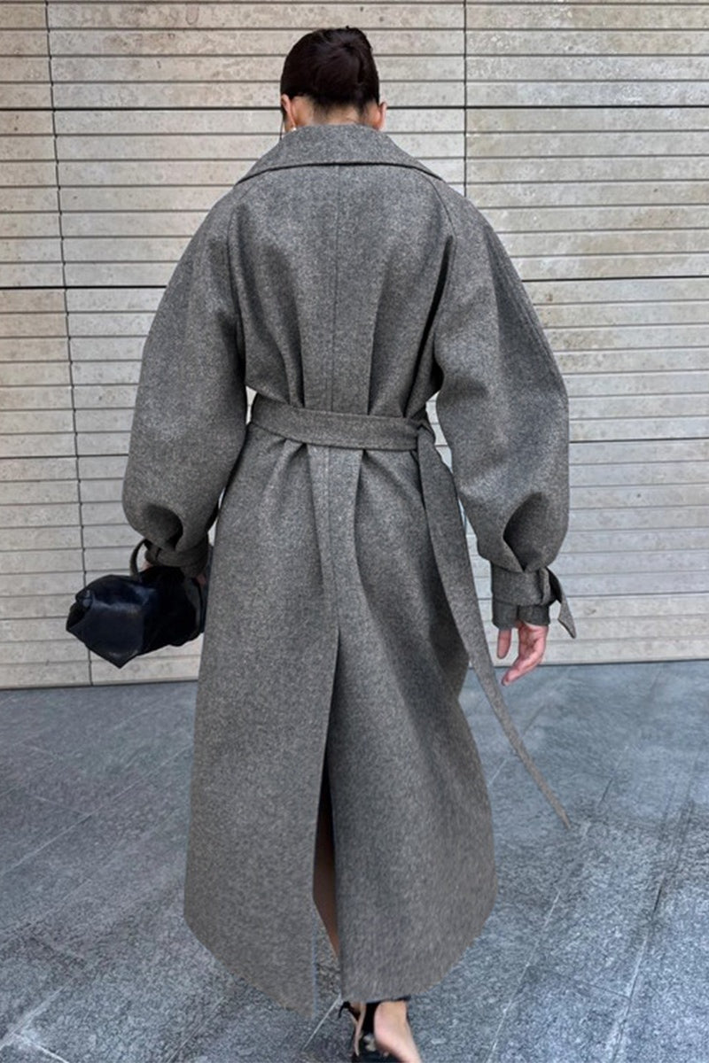 Extra-Long Wool Tie-Waist Overcoat for Elegant Style
