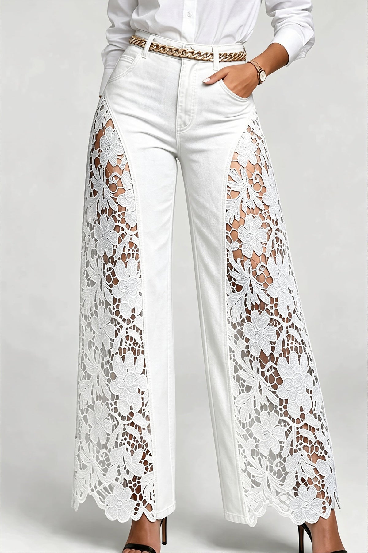 FLoral Lace Panel Wide Leg Pants
