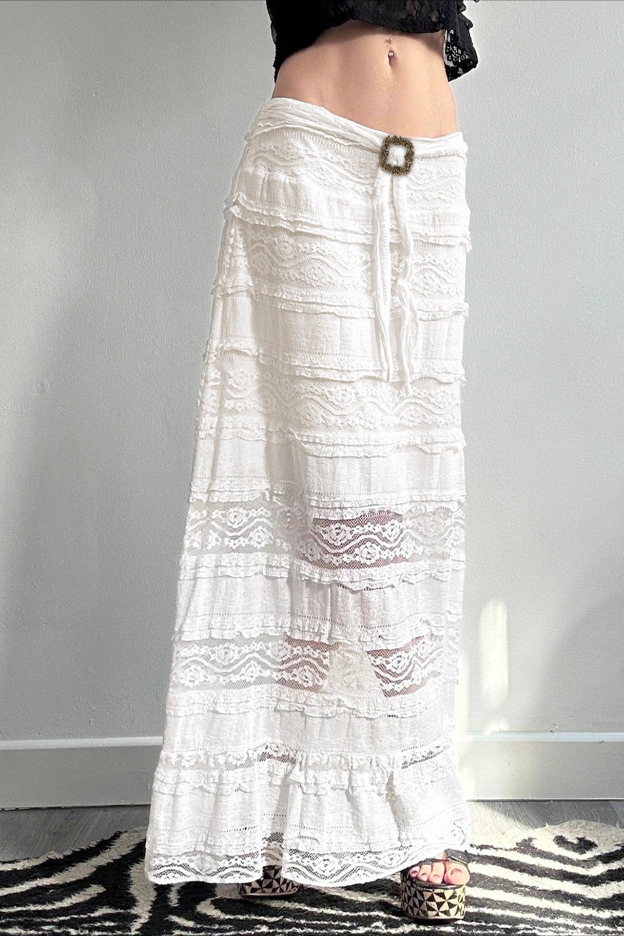 Jacquard Lace Slim Maxi Skirt