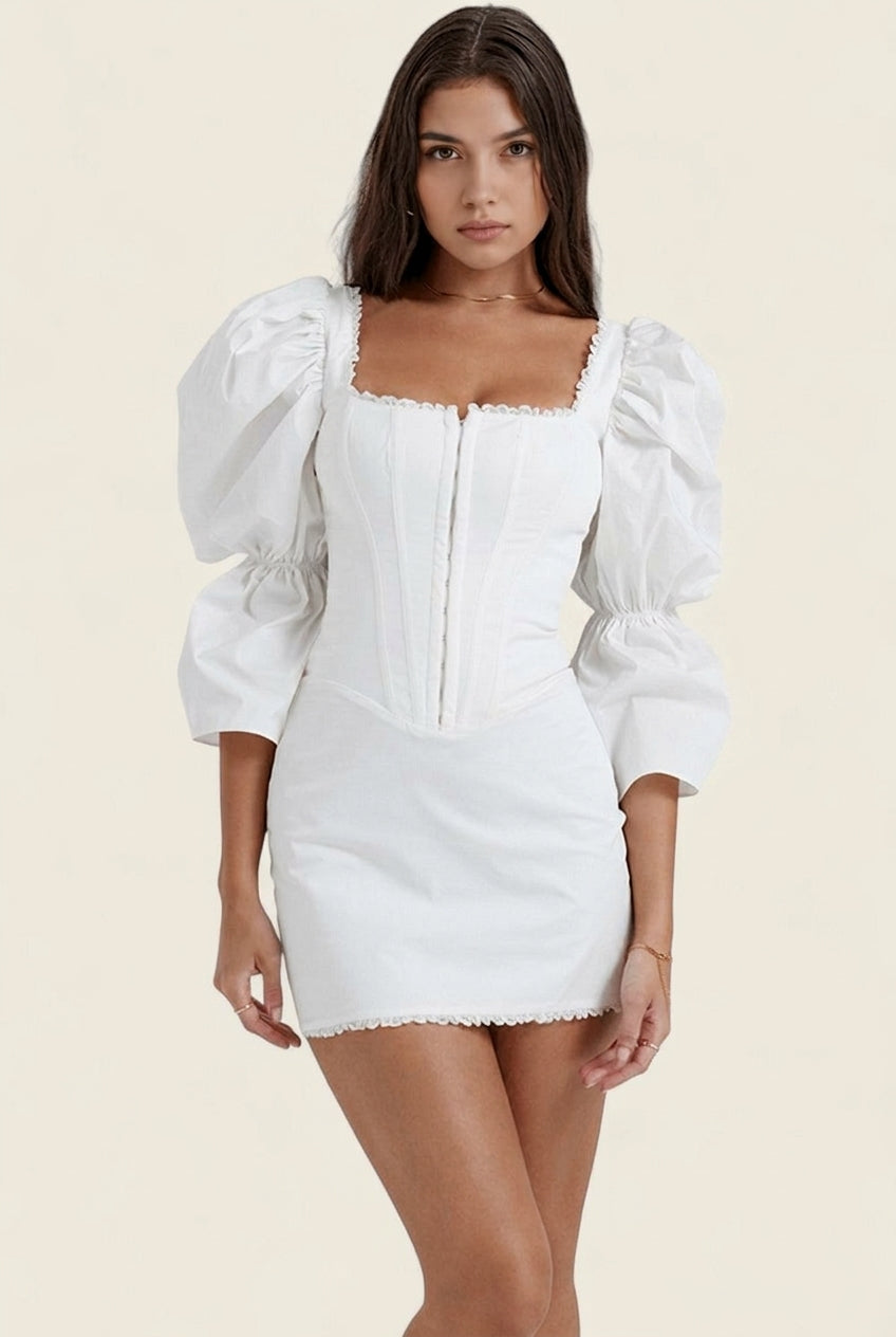 Square Neck Puff Sleeve Corset Mini Dress
