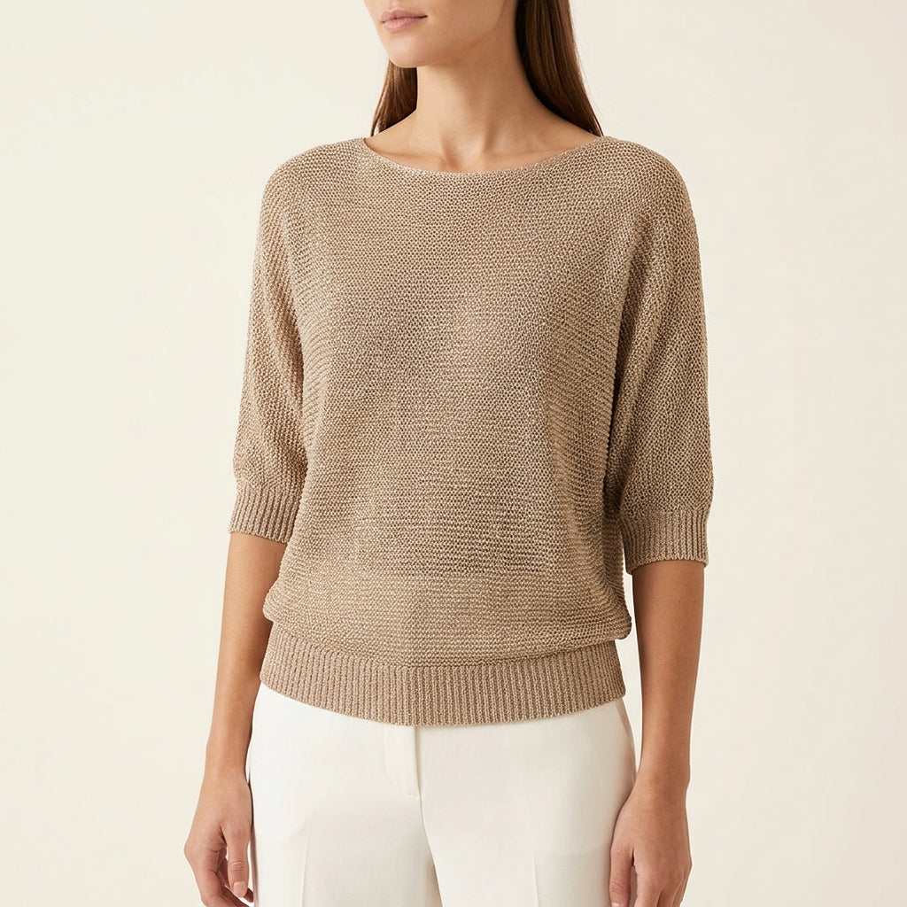 Boat Neck Dolman Short Sleeve Knit Sweater