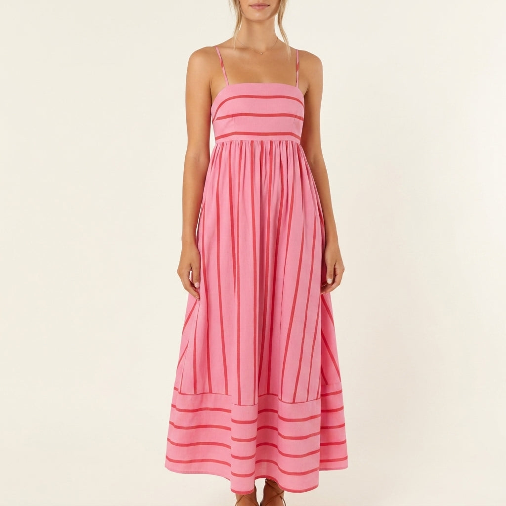 Striped Spaghetti Strap Tiered Maxi Dress