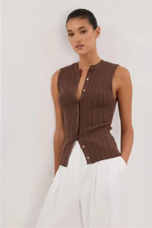 Sleeveless Cropped Knit Cardigan
