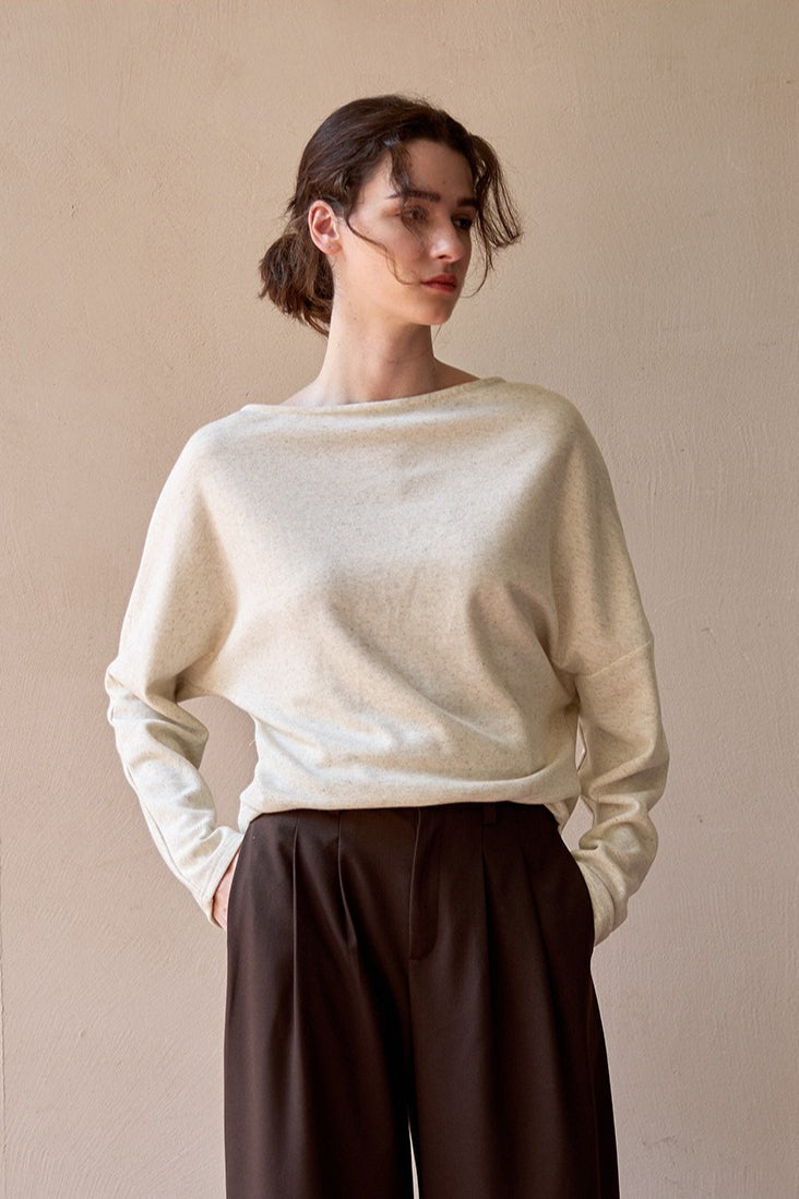 Linen Off Shoulder Slit Knit Top