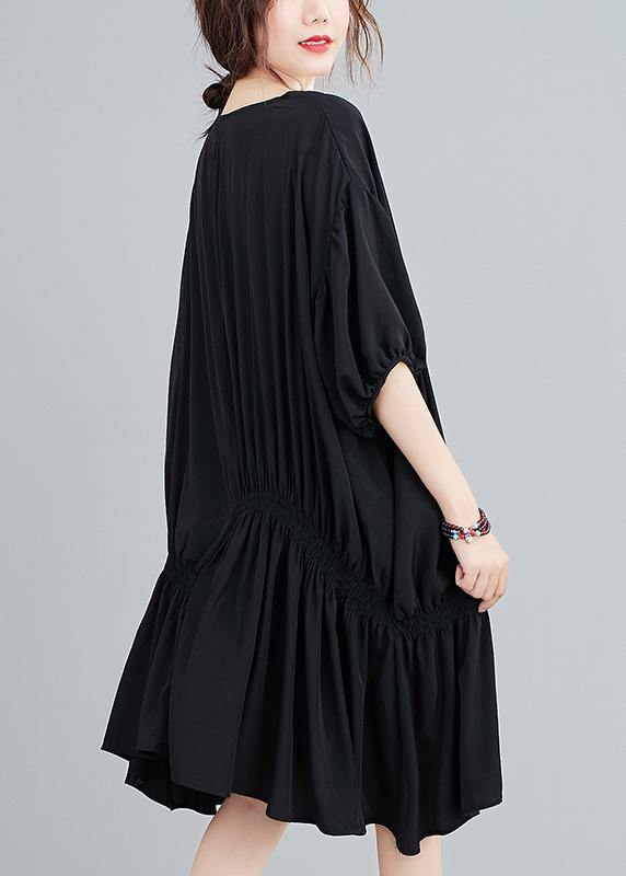 Round Neck Puff Sleeve Asymmetric Ruched Midi Dress - View 4