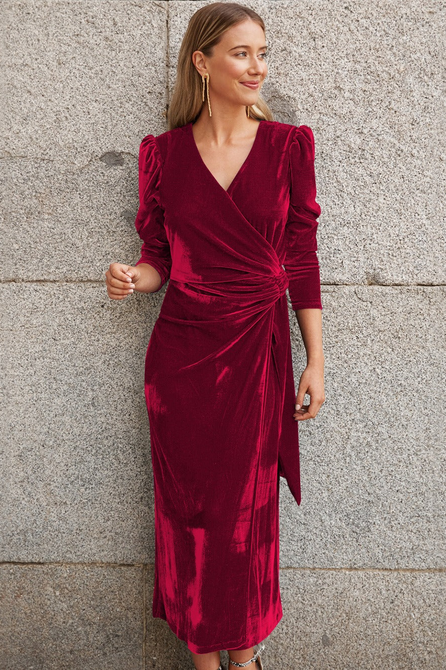 Velvet Long Sleeve Party Dress - Fashionpara