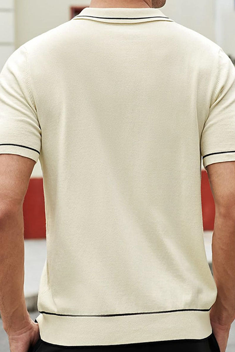 Uniqshe Men's Ice Silk Knit Cardigan Sweater Polo Shirt