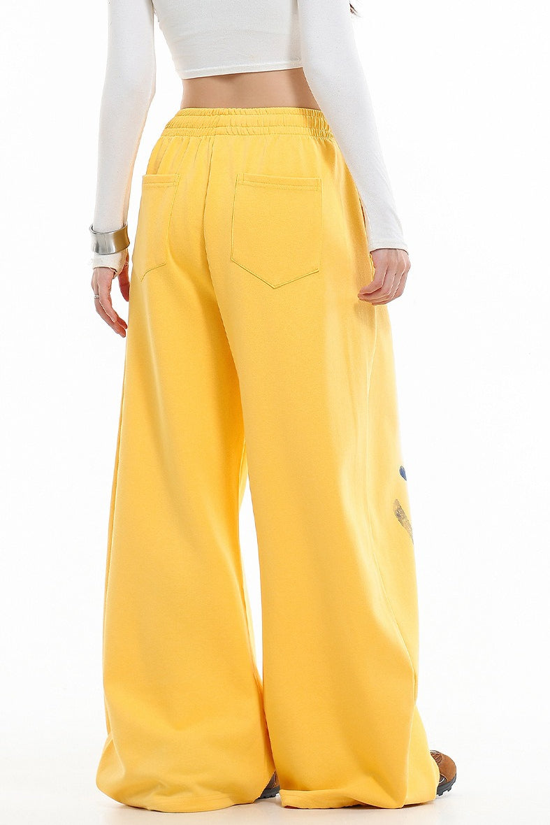 Graphic Star Drawstring Wide Leg Pants