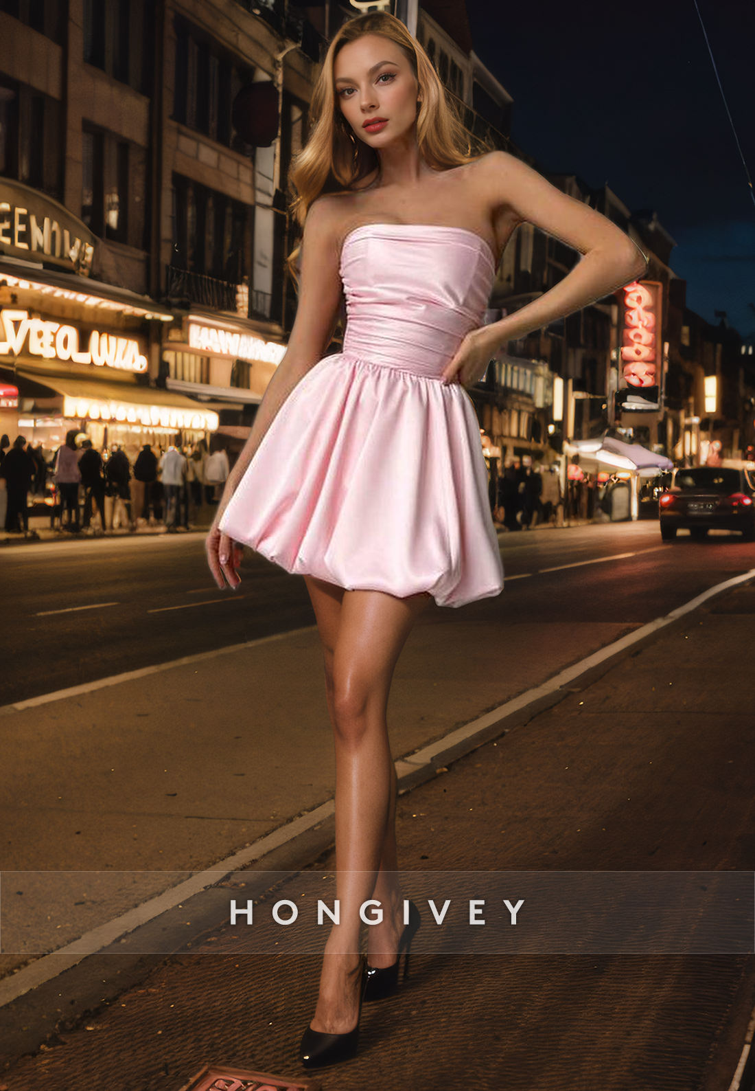 Satin A-Line Strapless Sleeveless Ruched Empire Short Homecoming Dress